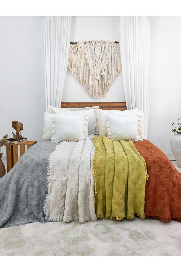 Çift Kişilik Müslin Yatak Örtüsü Pike Çok Amaçlı Örtü 240x260 Cm - 4
