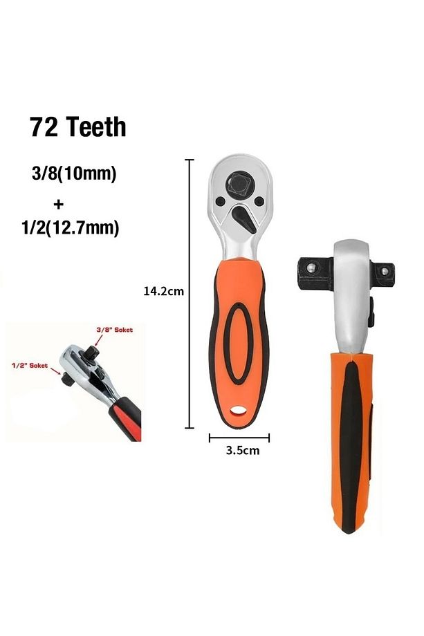 Fonksiyonel 1/2 ve 3/4 Cırcır Kollu Lokma seti 12 Parça Lokma Anahtar Takımı Somun Sökme adaptörlü - 5