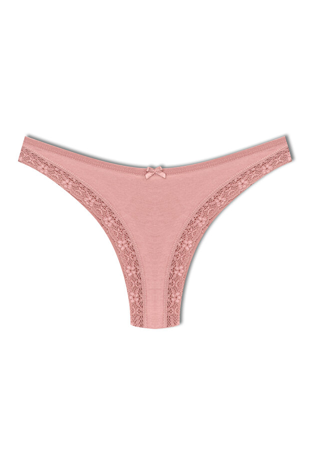 Cotton Front Leg Lace Detailed Brazilian Women's Panties