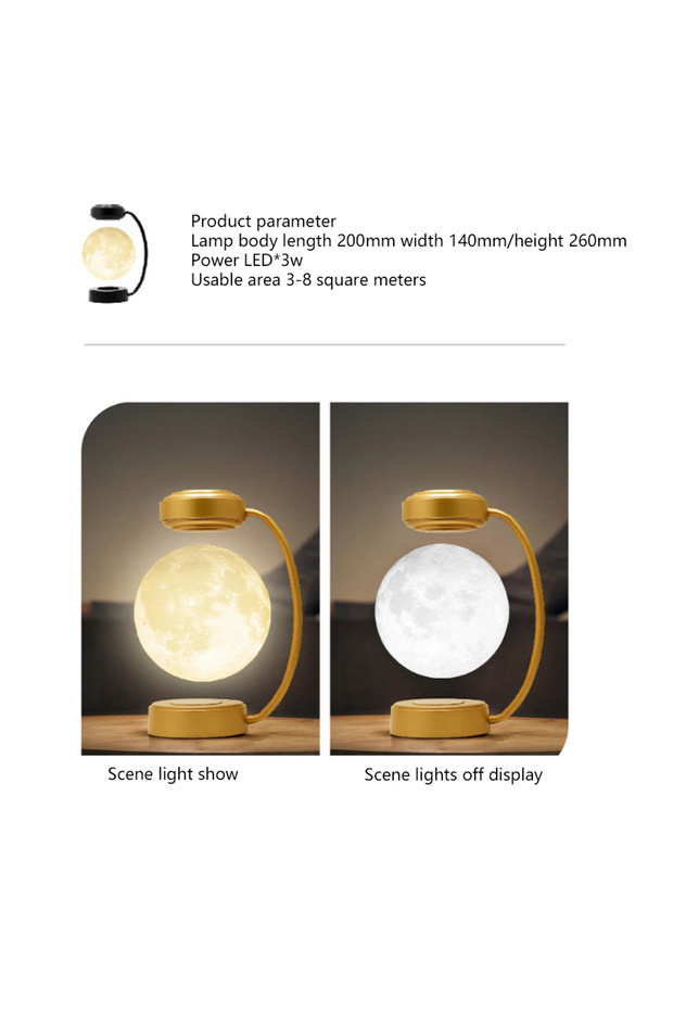 3D Magnetic Levitating Moon Lamp LED Night Light Rotating Wireless Three Colors Floating Lamp For... - 5