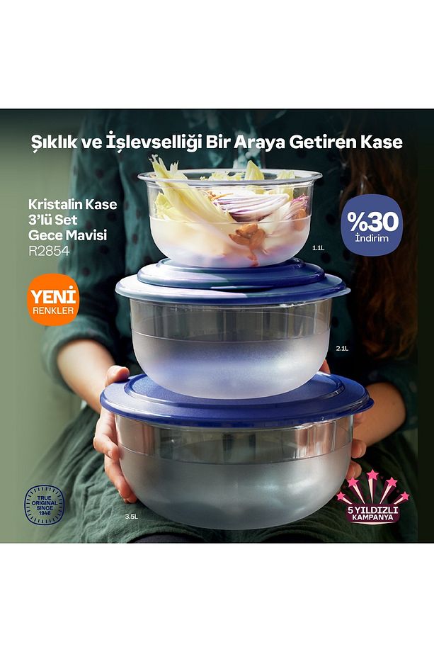 Kristalin Kase Servis Set Gece Mavisi 1.1L -2.1L 3.5L - 2