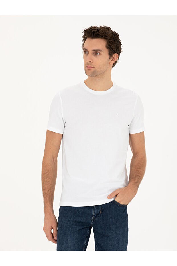 White Slim Fit Crew Neck T-Shirt 50284773-Vr013
