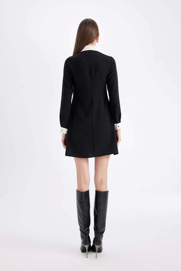 D2874 Krep Uzun Kollu Mini Elbise - 8