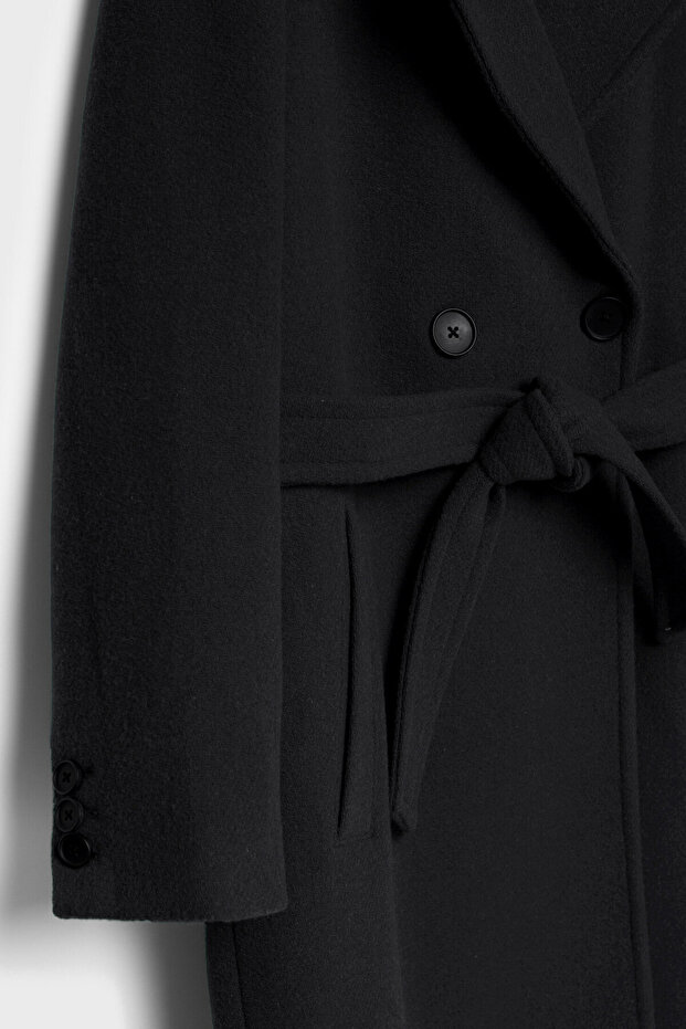 Felt texture coat with belt - 7