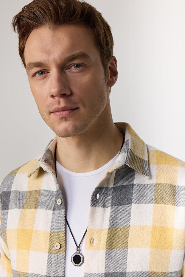 Men's Slim Fit Slim Fit Long Sleeve Checked Winter Lumberjack Shirt