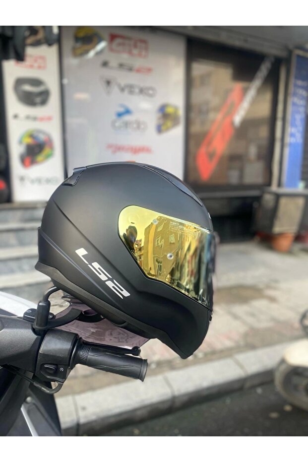 RAPID MAT SİYAH KASK - GOLD VİZÖR - 1