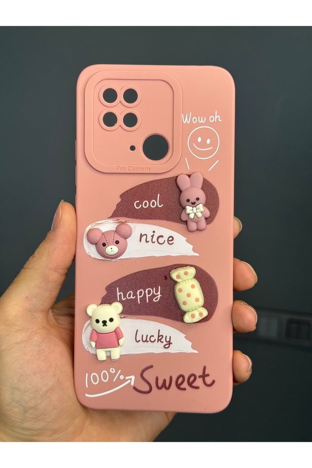 Redmi 10C/Poco C40 Case Designed Pattern with Camera Protection Rabbit Pink Soft Silicone Cover
