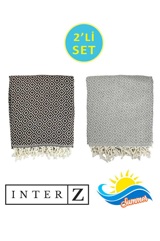 Set of 2 Peshtemal Beach Towels, 100% Cotton, XXL 90X170Cm, Bodrum