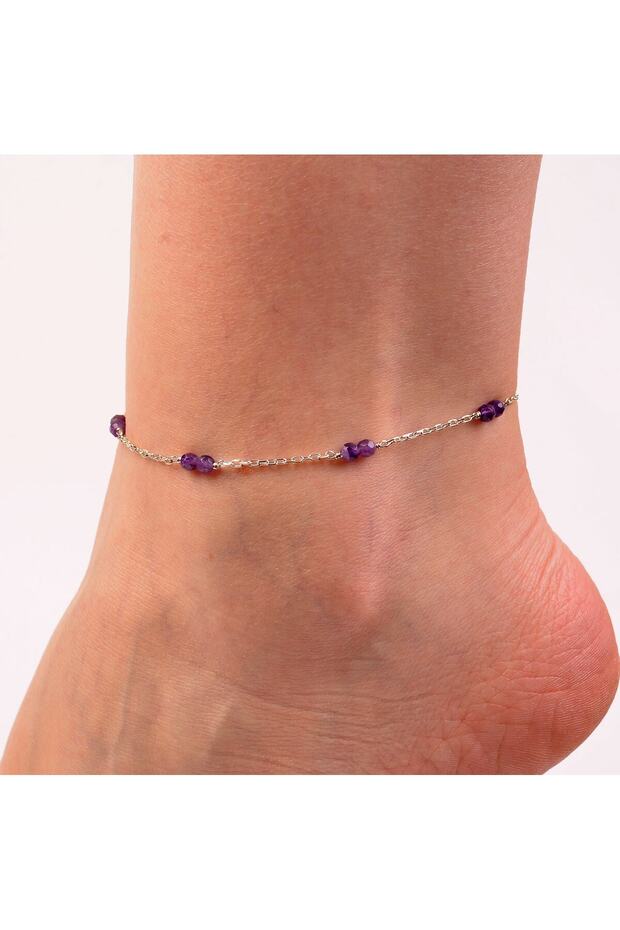 Amethyst Stone Silver Anklet