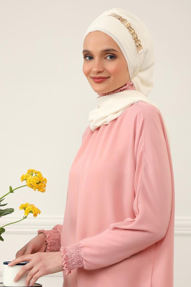 Gold Accessory Design Chiffon Ready-To-Wear Turban, Ht-28, Ht-28, Cream