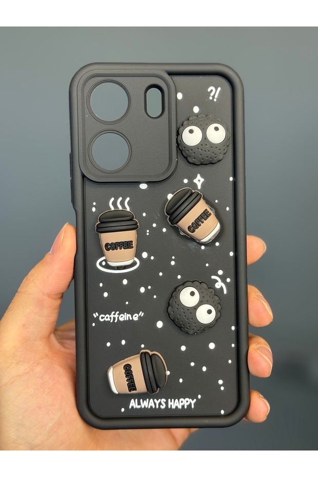 حافظة Redmi 13C مصممة بنمط مزخرف مع حماية للكاميرا، غطاء من السيليكون الناعم باللون الأسود - 1