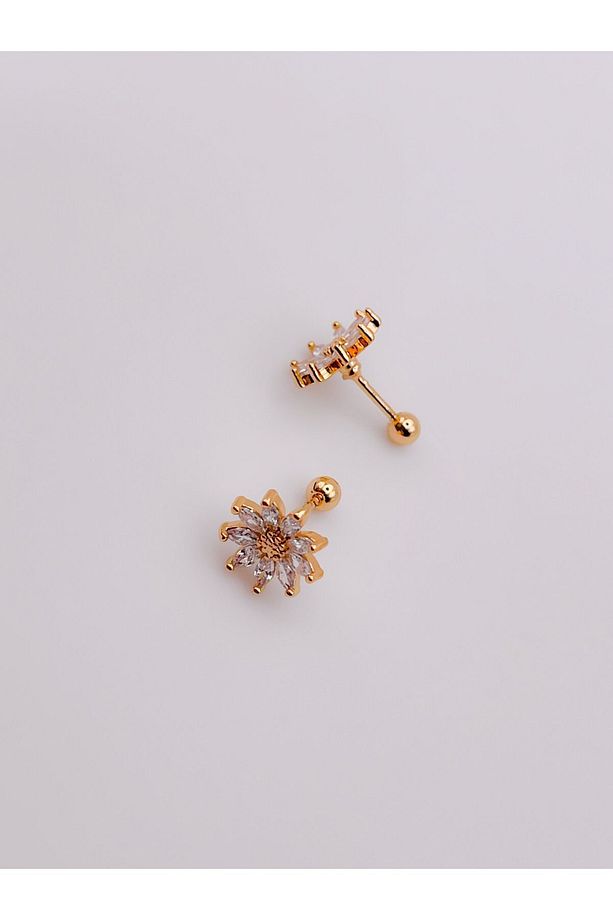 Cerrahi Çelik Piercing Zirkon Taşlı Günebakan Figürlü Kıkırdak Helix Tragus Piercing(1adet) - 4