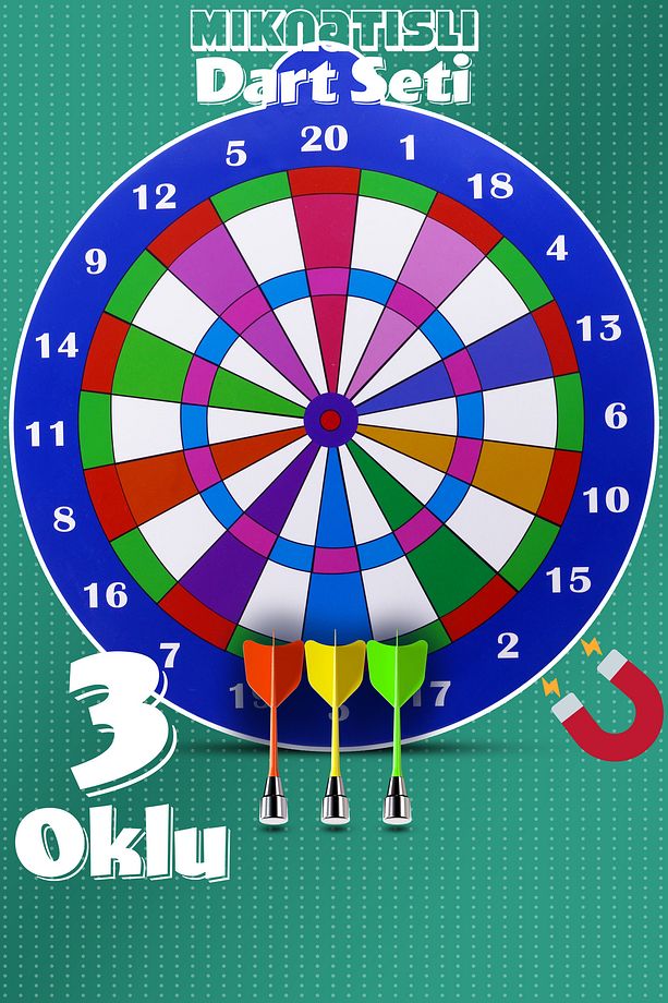 Mıknatıslı Dart Seti Mini Boy Dart Oyunu Duvara Zarar Vermeyen İğnesiz Dart Atma 3 Oklu Çap: 28 cm - 1