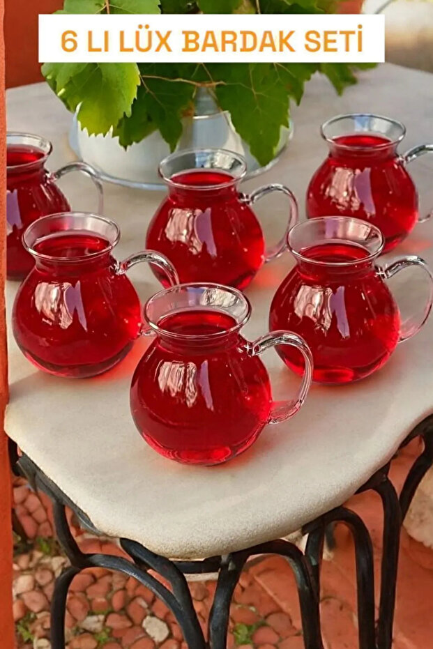 6'lı Keyfi Ala Borosilikat Cam Kulplu Çay Bardağı 210ml Bardak - 2