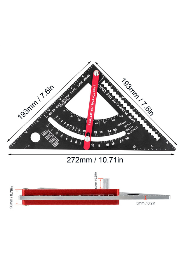 مسطرة مثلثة للنجارة مقاس 7 بوصة قابلة للتعديل متعددة الوظائف لتخطيط النجارة أداة مربعة للنجارة... - 6