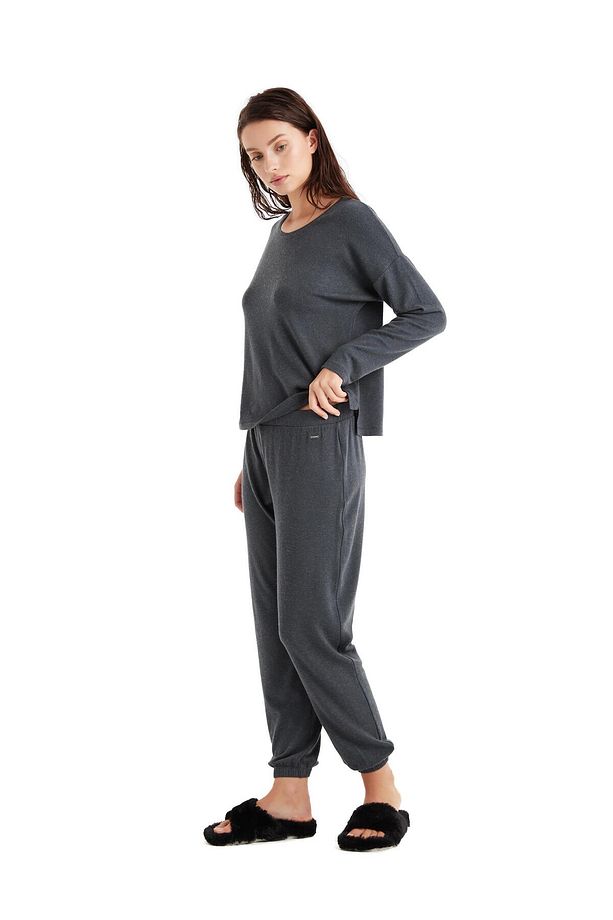 Kadın Uzun Kol Antrasit Modal-Yün Pijama Takım C0T6N4O06-61 - 1