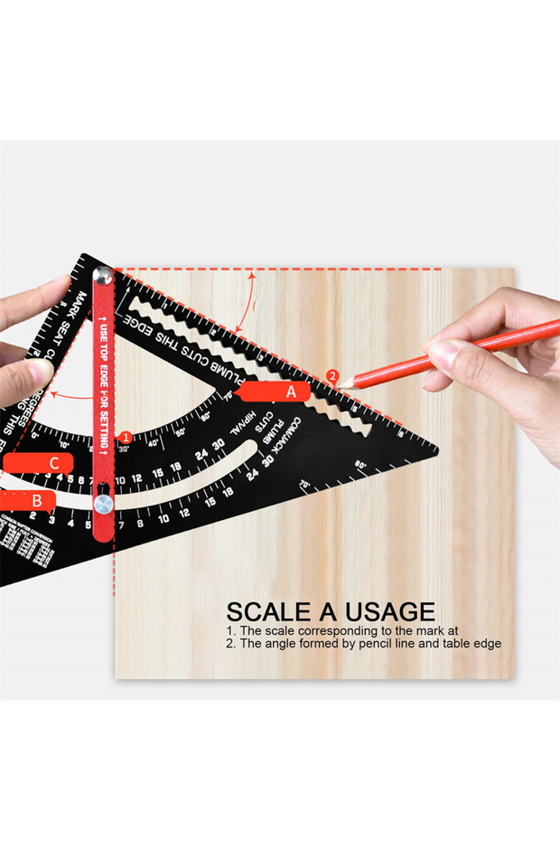 مسطرة مثلثة للنجارة مقاس 7 بوصة قابلة للتعديل متعددة الوظائف لتخطيط النجارة أداة مربعة للنجارة... - 3