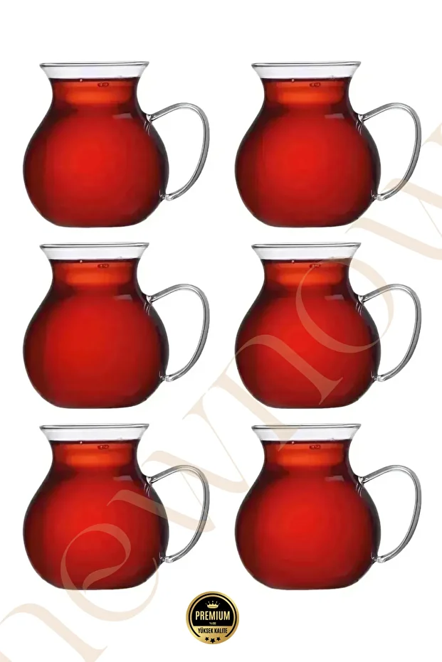6'lı Keyfi Ala Borosilikat Cam Kulplu Çay Bardağı 210ml Bardak - 1