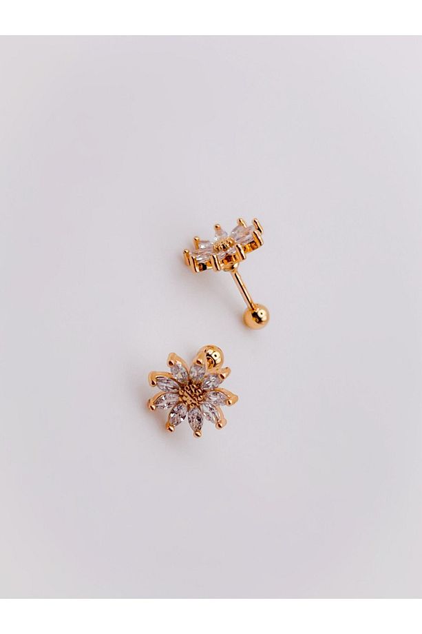Cerrahi Çelik Piercing Zirkon Taşlı Günebakan Figürlü Kıkırdak Helix Tragus Piercing(1adet) - 6