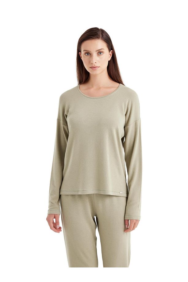 Kadın Uzun Kol Yeşil Modal-Yün Pijama Takım C0T6N4O06-61 - 2