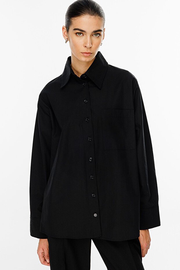 Premıum Oversıze Basic Poplin Siyah Gömlek - 6