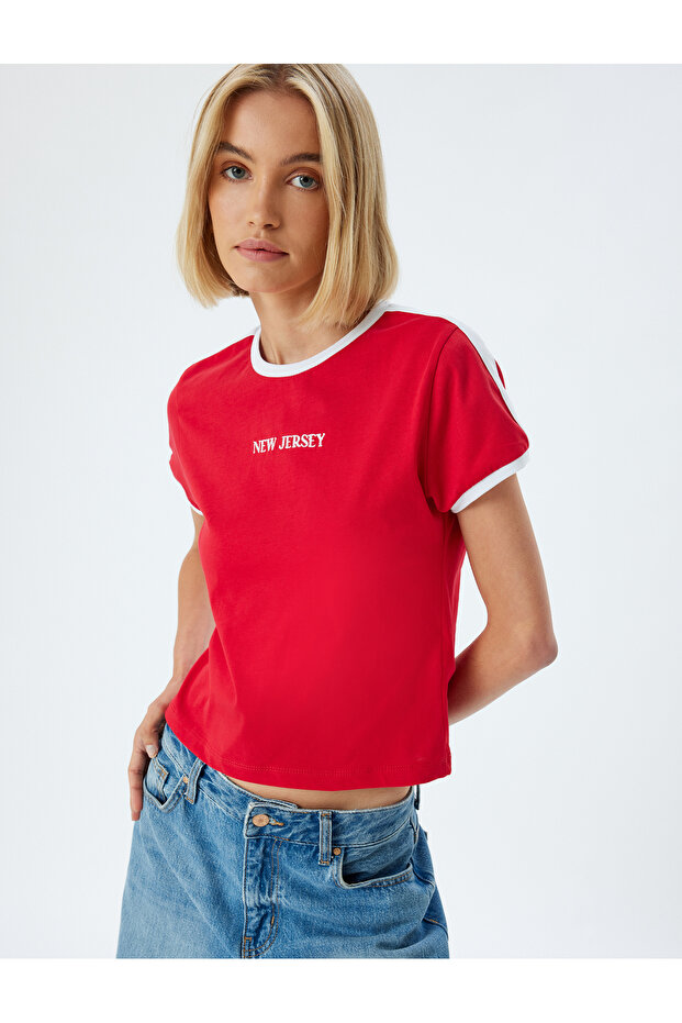 Printed T-Shirt Bias Short Sleeve Crew Neck Cotton