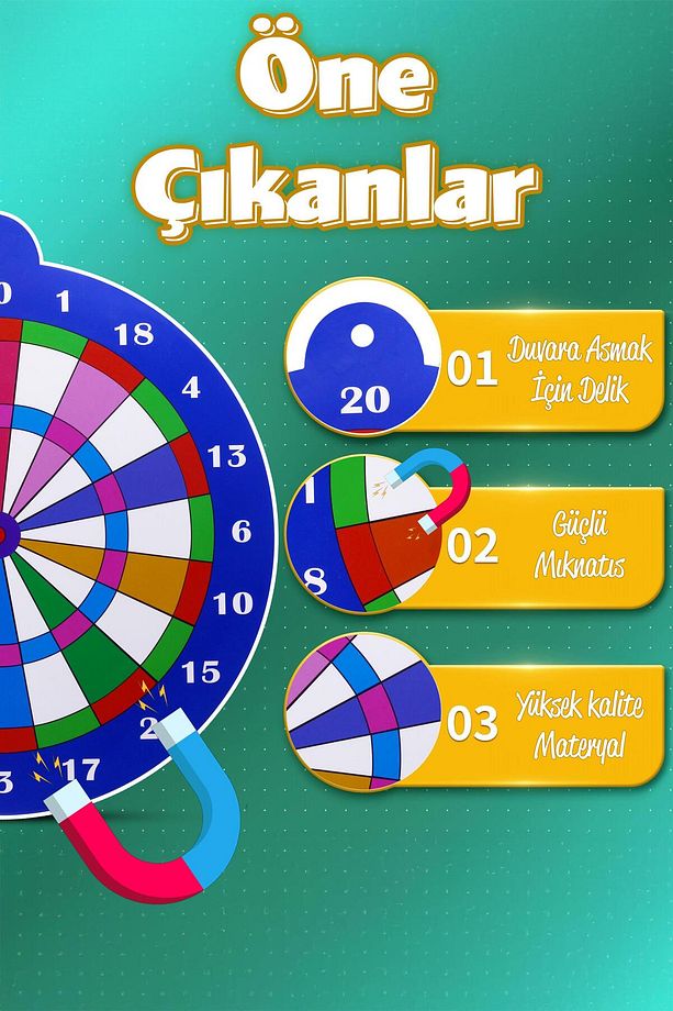 Mıknatıslı Dart Seti Mini Boy Dart Oyunu Duvara Zarar Vermeyen İğnesiz Dart Atma 3 Oklu Çap: 28 cm - 4