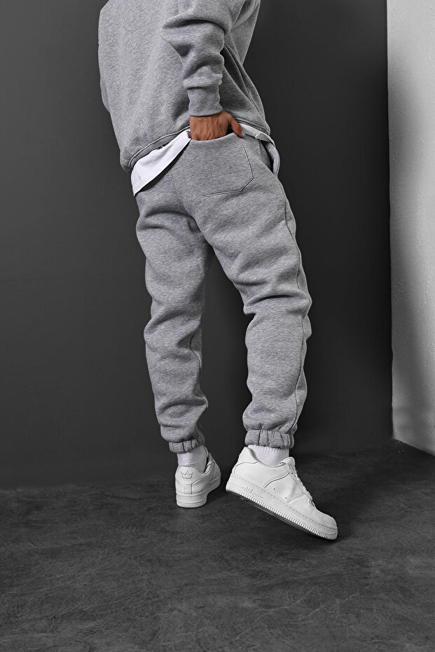 Erkek Gri Basic Paça Lastikli Eşofman - 2