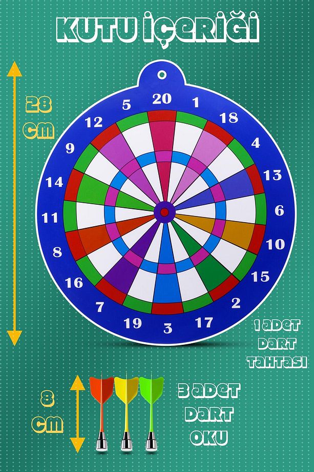Mıknatıslı Dart Seti Mini Boy Dart Oyunu Duvara Zarar Vermeyen İğnesiz Dart Atma 3 Oklu Çap: 28 cm - 6