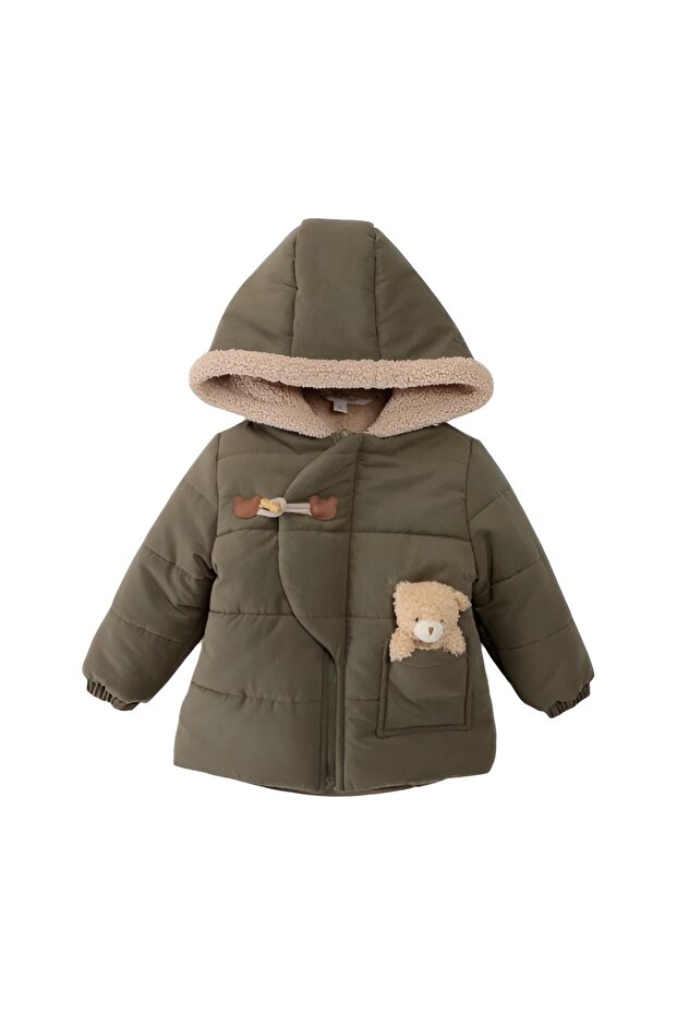 Çaren Kids-Shepherd Button Detailed Welsoft (Furry) Unisex Coat - One Size Larger Choose