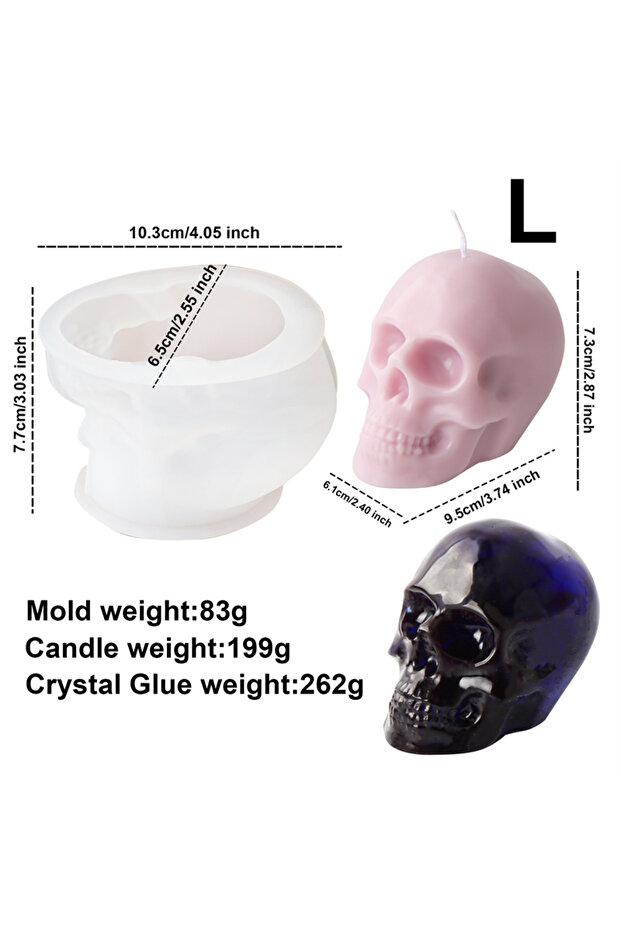 Skull mold-L 3D Skull Shape Silicone Mold DIY Halloween Skull Candle Silicone Mold Epoxy Plaster Hom