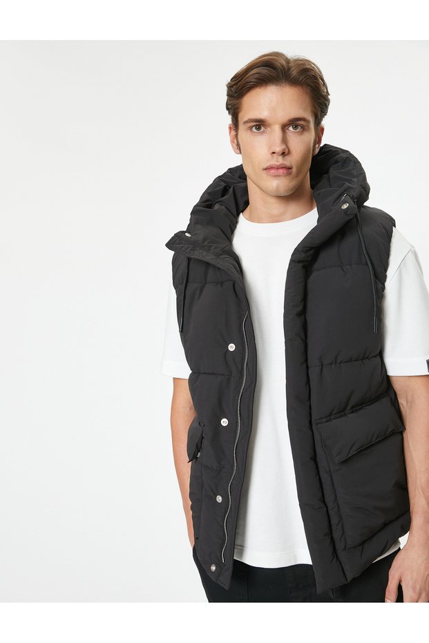 Inflatable Vest with Hood and Pockets, Zipper Closure