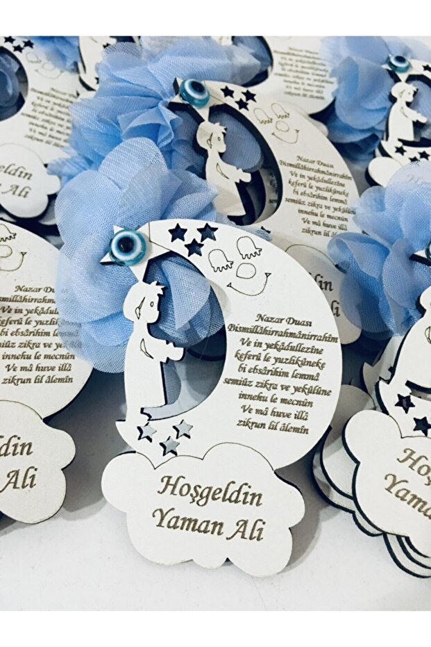 Esse Design Wooden Baby Boy Magnet with Evil Eye Prayer 25 Pieces White Wooden