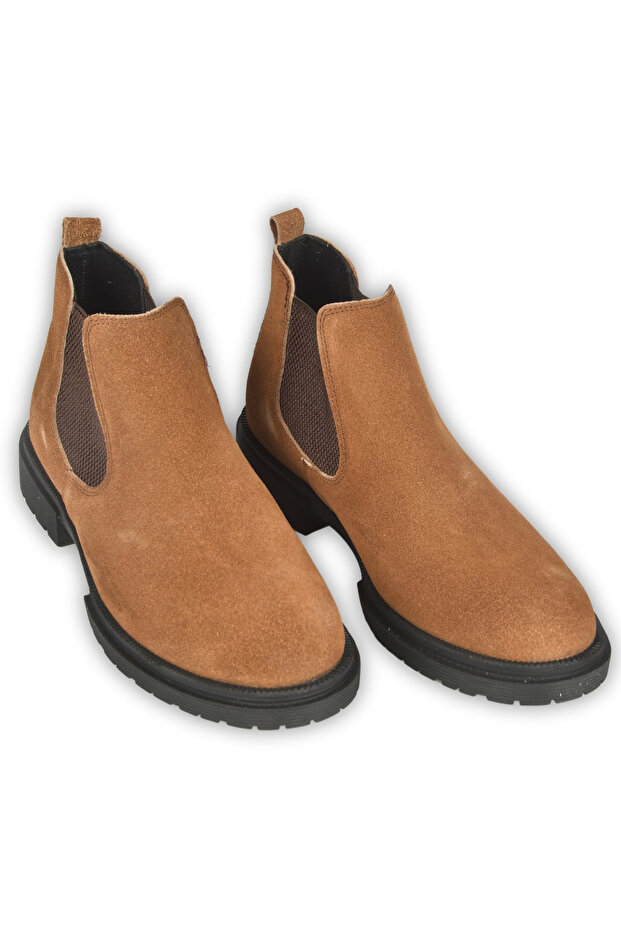Men's Brown Suede Leather Orthopedic Sole Chelsea Boots with Elastic Sides 2509938