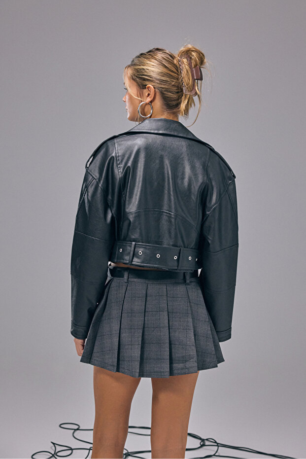 Suni Deri Biker Ceket - 8