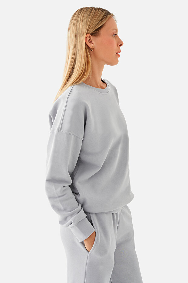 Nina Pamuklu Basic Gri Sweatshirt - 3