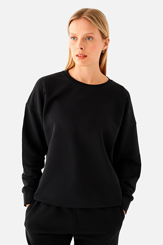 Nina Pamuklu Basic Siyah Sweatshirt - 1