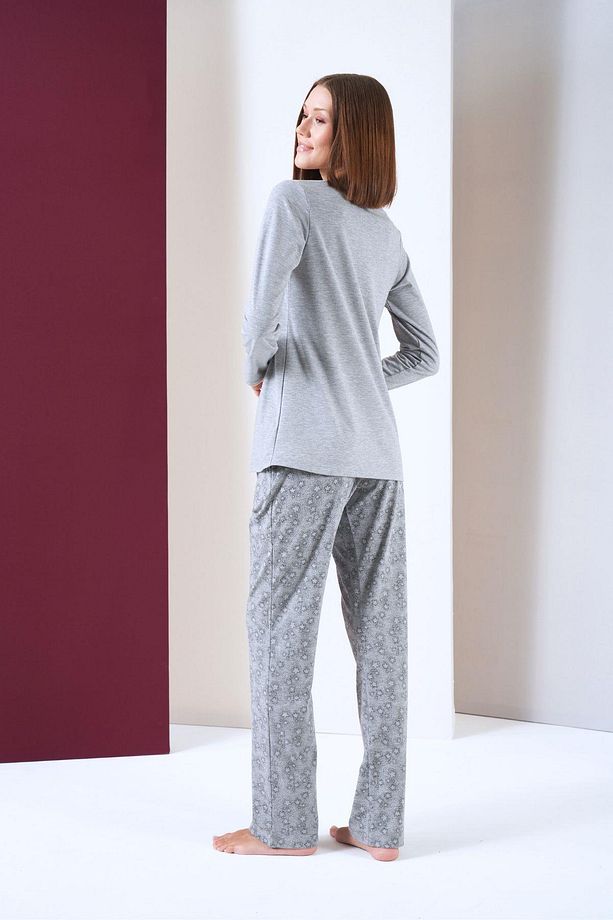 Kadın Patlı Yıldız Desenli Uzun Kol Pijama Takım - 3