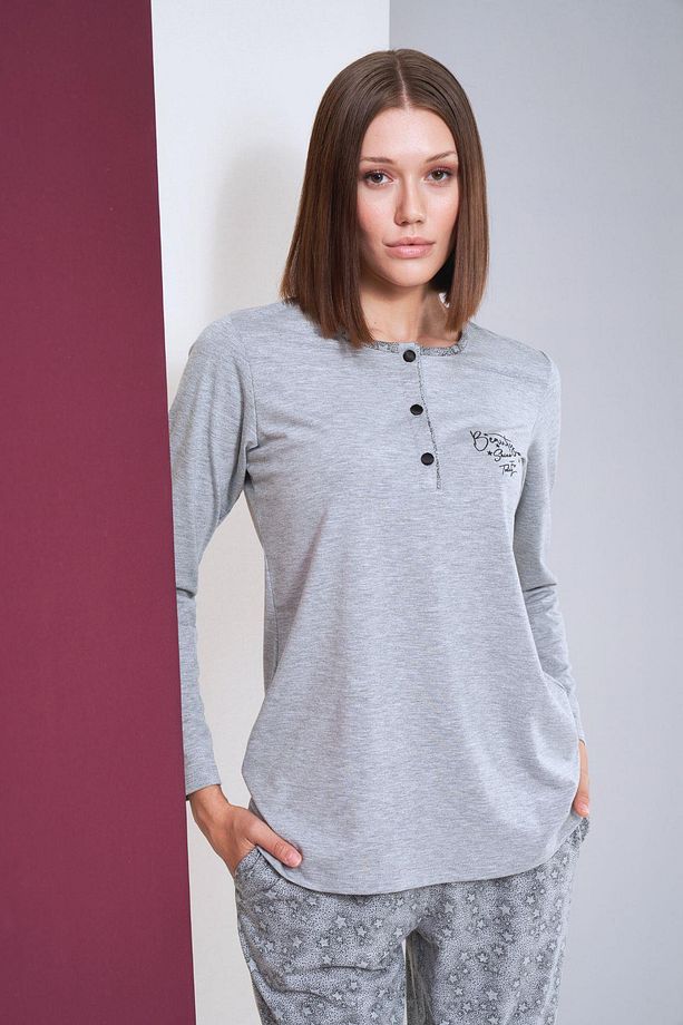 Kadın Patlı Yıldız Desenli Uzun Kol Pijama Takım - 4
