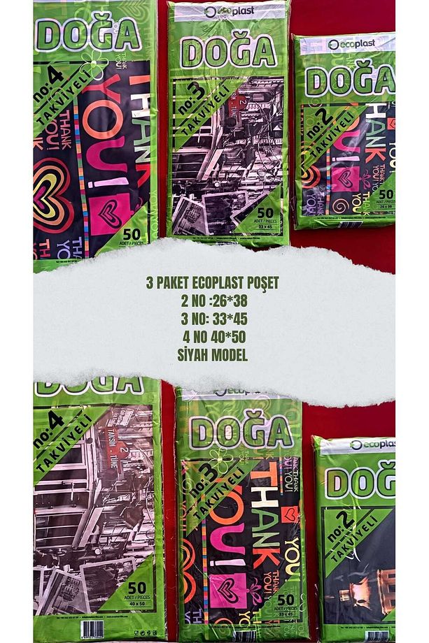 Takviyeli Baskılı Mağaza Poşeti 3'LÜ PAKET (2-3-4 NO) 3X50 (150)Adet 26X38-33X45-40x50 Cm - 1
