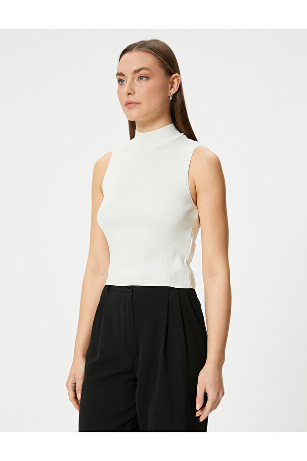 Sleeveless Turtleneck Basic Knitwear Top - 3