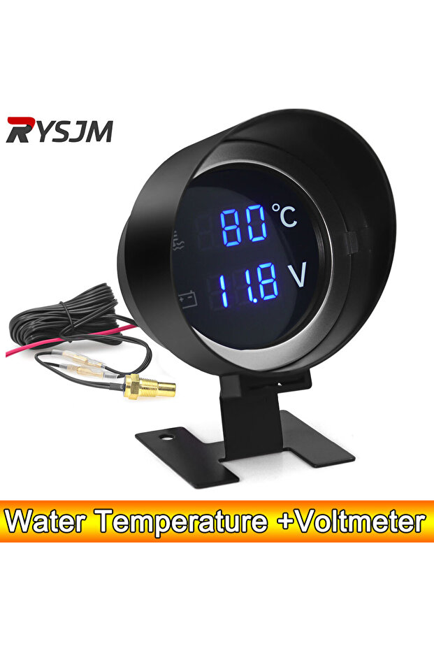 AD Round LCD Digital Display Water Temperature Meter Thermometer Voltmeter Gauge 2in1 Temp Voltag...