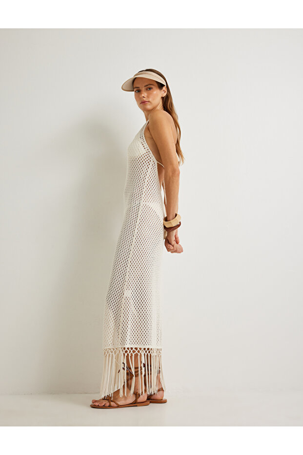 X Şahika Ercümen - Crochet Beach Dress with Halter Neckline and Tassels