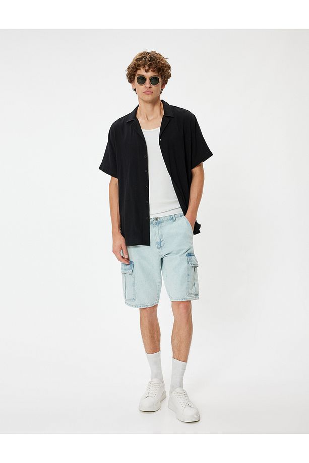 Kargo Kot Şort Oversize Bermuda Cep Detaylı Pamuklu - 1