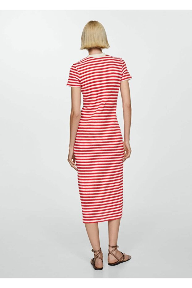 Düğmeli Tığ Işi Elbise - 4