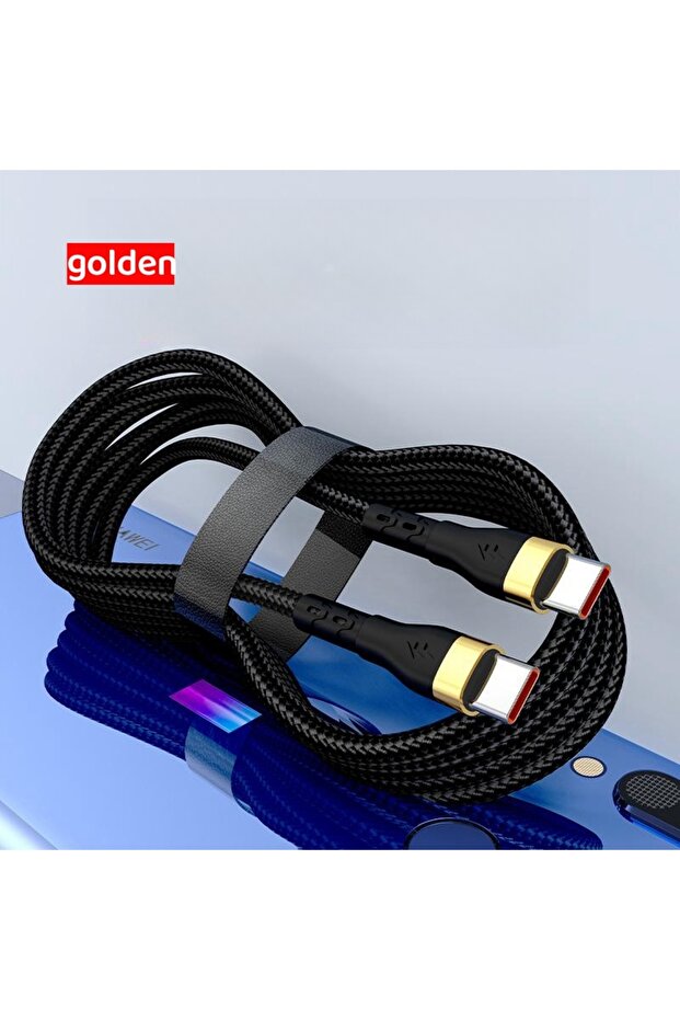 كابل ذهبي بطول 2 متر، 120 واط من النوع C، شحن فائق السرعة من USB C إلى Type C PD، سلك خط بيانات عالي السرعة