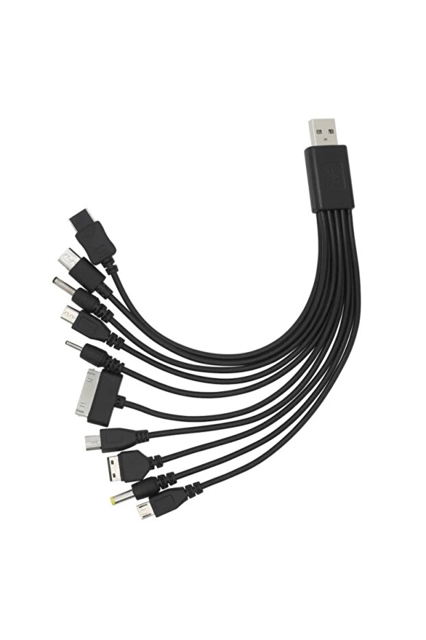 كابل USB متعدد الوظائف 10 في 1 أسود، كابل شحن عالمي للهاتف، كابل شحن متعدد الرؤوس