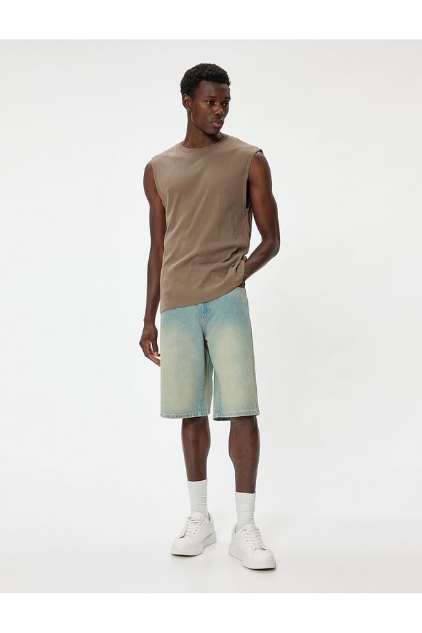 Baggy Jean Şort Cep Detaylı Oversize Pamuklu - 2