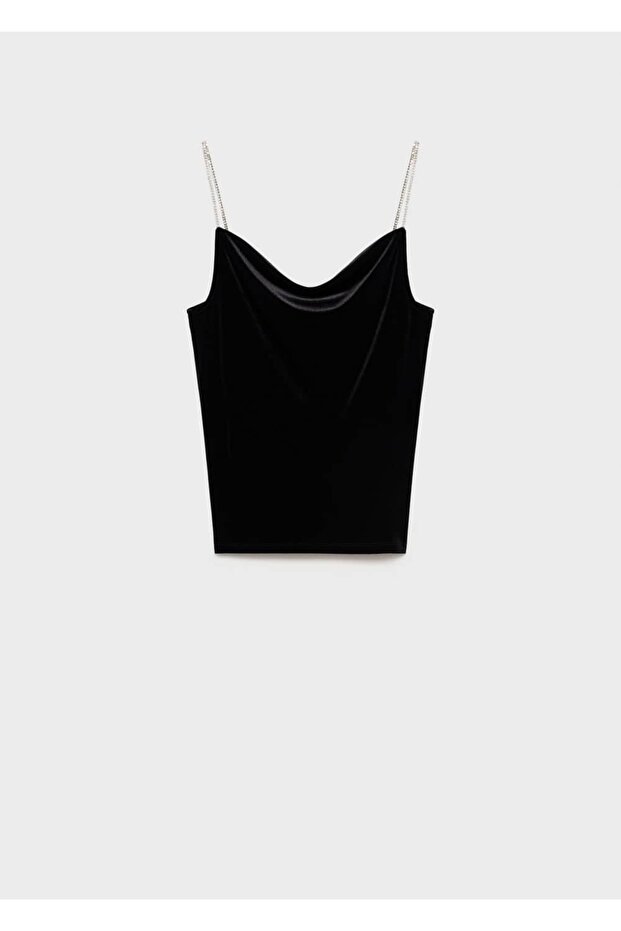 Strass Taşlı Askılı Kadife Bluz - 3