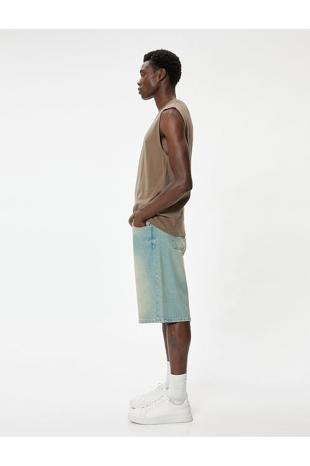 Baggy Jean Şort Cep Detaylı Oversize Pamuklu - 1